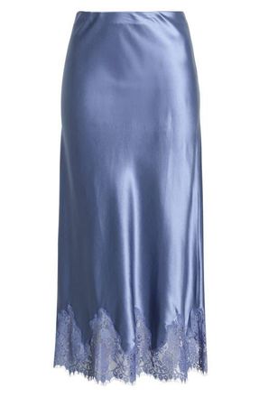 Reformation Carolina Lace Trim Silk Midi Skirt in Cornflower at Nordstrom, Size X-Small