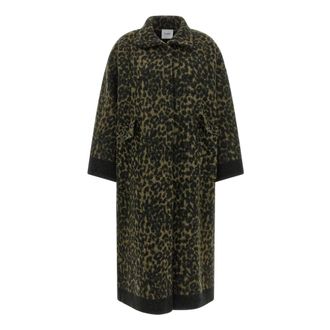 Nude Nude, Jassen, Dames, Groen, S, Wol, Animalier Lange Jas