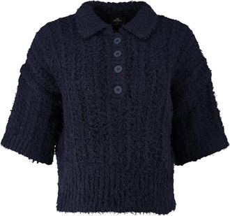 Mr. Mittens Clara Gebreide Polo met Knopen - Dames - Ronde hals truien - Blauw - M/L - Katoen - Truien & Vesten