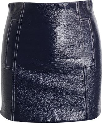 BA&SH Ba & Sh Crinkled Mini Pencil Skirt in Navy Blue Polyurethane-coated Wool