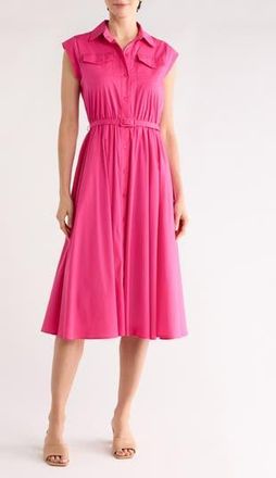 T Tahari Cap Sleeve Fit & Flare Shirtdress in Tulip Pink at Nordstrom Rack, Size 10