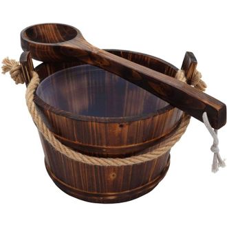 Hhg Non utilizzato] Secchio secchiello per sauna HHG 561 inserto e mestolo, legno di pino scuro