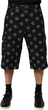 Dolce & Gabbana Monogram Denim Cargo Bermuda Shorts - Heren - Denim shorts - Zwart - M - Denim - Korte Broeken