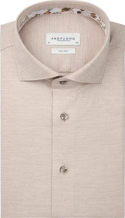 Profuomo overhemd beige strijkvrij wide collar