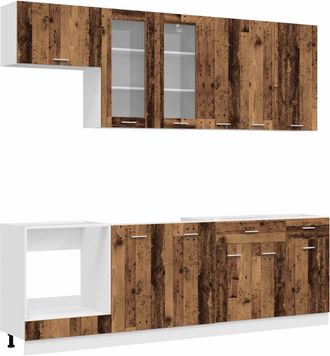 vidaXL Unidad De Cocina Lyon 8 Uds. Madera Envejecida Vidaxl