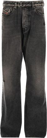 Diesel Faded Black Wide-Leg Distressed Jeans