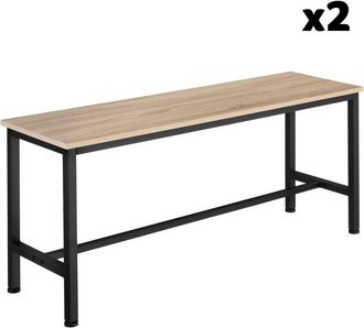 TecTake Set de 2 bancos de estilo industrial 108x325x50 cm madera clara