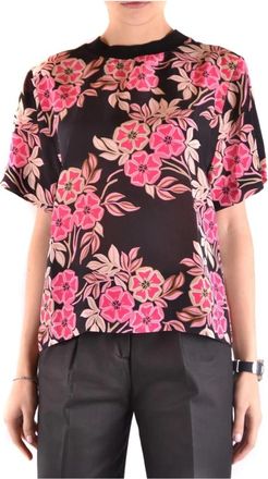 Msgm Bloemen Zijden T-shirt met Korte Mouwen - Dames - T-shirts - Veelkleurig - S - Tops