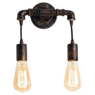 Netlighting AMARCORD Industrial 2 Light Wall Light Rust 27 23x26cm in Brown | Size: 23x26 cm