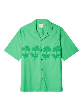 Paul Smith flower-embroidered revere shirt - men - Cotton - M - Green
