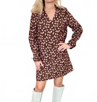 Jade Yoga Split Neck Collar Dress In Pink Petals