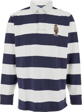 Polo Ralph Lauren rugby Fit Blue And White Polo Shirt With Logo Embroidery On The Front And All-over Striped Motif In Cotton Man