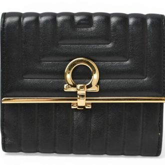 Ferragamo Black Purple Leather Wallet (Tri-Fold) (Pre-Owned)