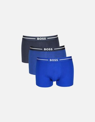 HUGO BOSS Mens 3-Pack Bold Logo Boxer Trunks, Blue Combination - Size: 33/32/32