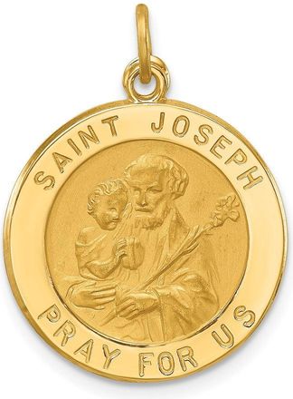 Diamond2Deal 14k Yellow Gold and Satin Solid Small Round St. Joseph Medal Pendant