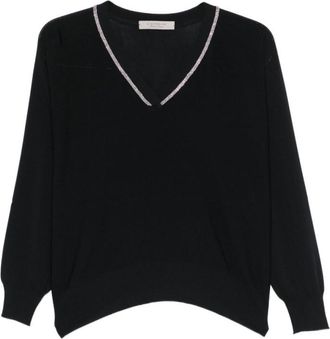 D.exterior Black V-Neck Sweater