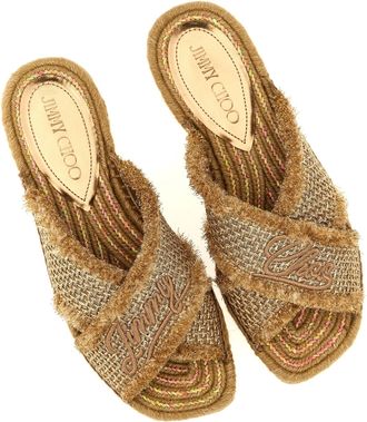 Jimmy Choo London Womens Gold Textile Slides Shoe
