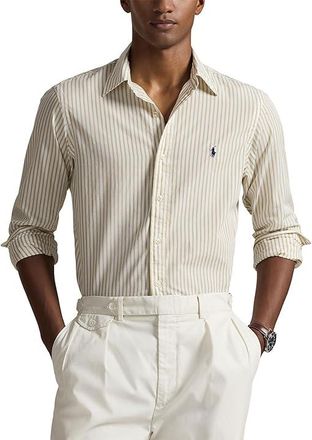 Polo Ralph Lauren Classic Fit Striped Broadcloth Shirt Mens Clothing White/Coastal Beige : 2XL, Cotton