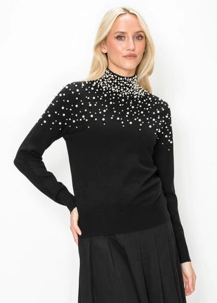 YAL New York Pearl Beaded Turtleneck Sweater in Black
