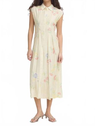Ichi Cross Stitch Print Button Front Sleeveless Dress In Cream