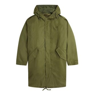 Fred Perry Mens Fur Lined Green Parka Jacket Cotton - Size Large
