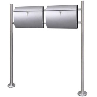 Berkfield Home Double Mailbox on Stand Stainless Steel in Silver