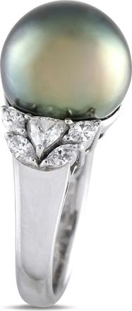 Luxury Bazaar Anello in platino con diamanti e perle - Argento