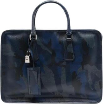 Prada Pre-owned Business Bag - Heren - Vintage Handtas - Blauw - ONE Size - Leer - Vintage