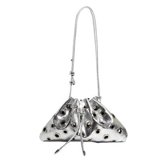 Generic Women Drawstring Sling Bag Rivet Hollow Shoulder Bag Y2k Bucket Handbag (Silver)