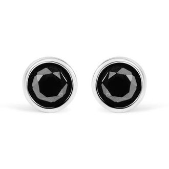 House of Brilliance Silver 4.00 Cttw Black Diamond Bezel-Set Stud Earrings with Screw Backs in White at Nordstrom