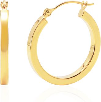 MAX + STONE Solid 14K Yellow Gold Square-Tubed Round Hoop Earrings Small to Large 16MMto40MM