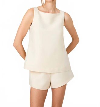 French Connection Structured Taffeta Sleeveless A-Line Top In Porcelain Cream