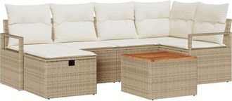 vidaXL Garden Sofa Set with Cushion 7 pcs Beige Poly rattan Vidaxl