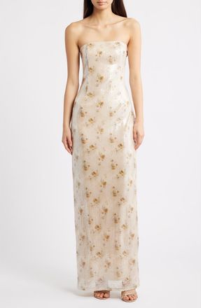 Lulus Afton Sequin Strapless Sheath Gown in Champagne Multi at Nordstrom, Size X-Small
