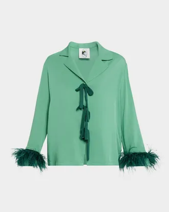 Sleeper Feather-Cuff Viscose Sleep Top