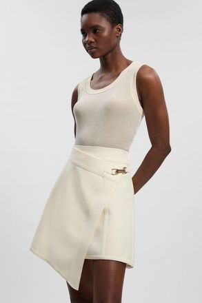 Karen Millen Womens Figure Form Bandage Asymmetric Mini Skirt - Cream - Size 16 UK