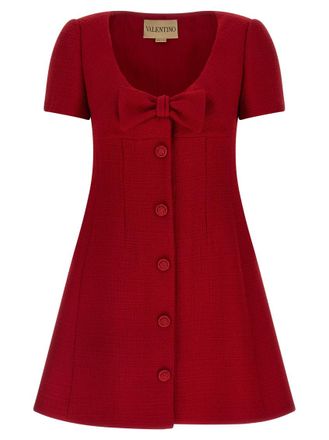 Valentino Garavani Red Bow Textured Dress