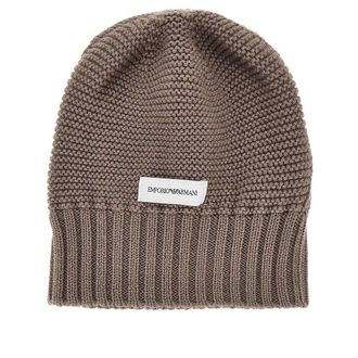 Emporio Armani Knitted beanie hat with logo label Woman S