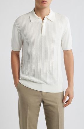 Canali Ribbed Cotton Blend Polo Sweater in White at Nordstrom, Size 44 Us