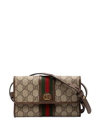 Gucci 2016-2025 GG Supreme Web Ophidia Trifold Wallet on Strap crossbody bag - women - Fabric/Calf Leather - One Size - Brown