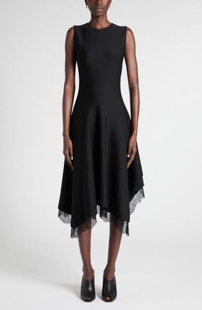 Alexander McQueen Lace Detail Asymmetric Dress in Black at Nordstrom, Size 12 Us
