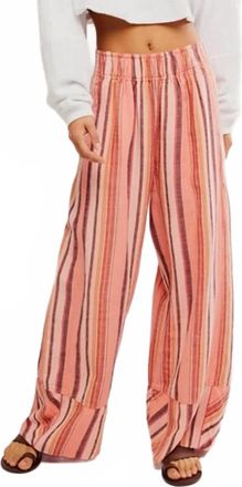 Free People Days End Solar Stripe Linen Pant In Soft Coral Combo