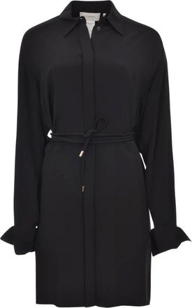 Sportmax Kleedjes, Dames, Zwart, M, Zwarte zijden jurk met wijde mouwen