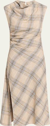 SIMKHAI Burke Draped Plaid Midi Dress