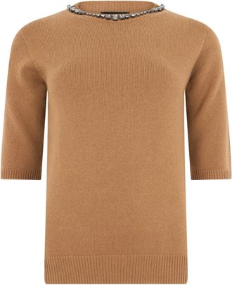 Fabiana Filippi Trui met ronde hals - Dames - Ronde hals truien - Beige - XS - Wol - Truien & Vesten