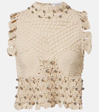 Paco Rabanne Embellished cotton crochet top