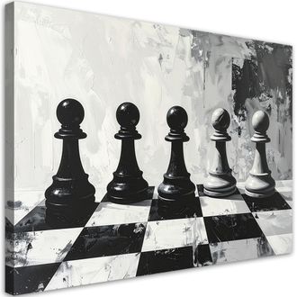 Feeby Cuadro En Lienzo, Ajedrez Elegancia Y Estrategia Blanco Y Negro, 120x80