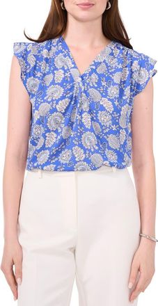 Chaus Print Flutter Sleeve Blouse in Blue 400 at Nordstrom, Size X-Large