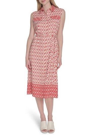 Calvin Klein Sleeveless Midi Shirtdress in Chili/Antique Wht at Nordstrom Rack, Size 12
