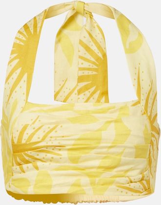 Cala de la Cruz Fuji printed halterneck linen crop top